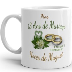 Mug noces de muguet 13 ans mariage personnalisable