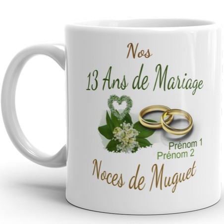 Mug noces de muguet 13 ans mariage personnalisable