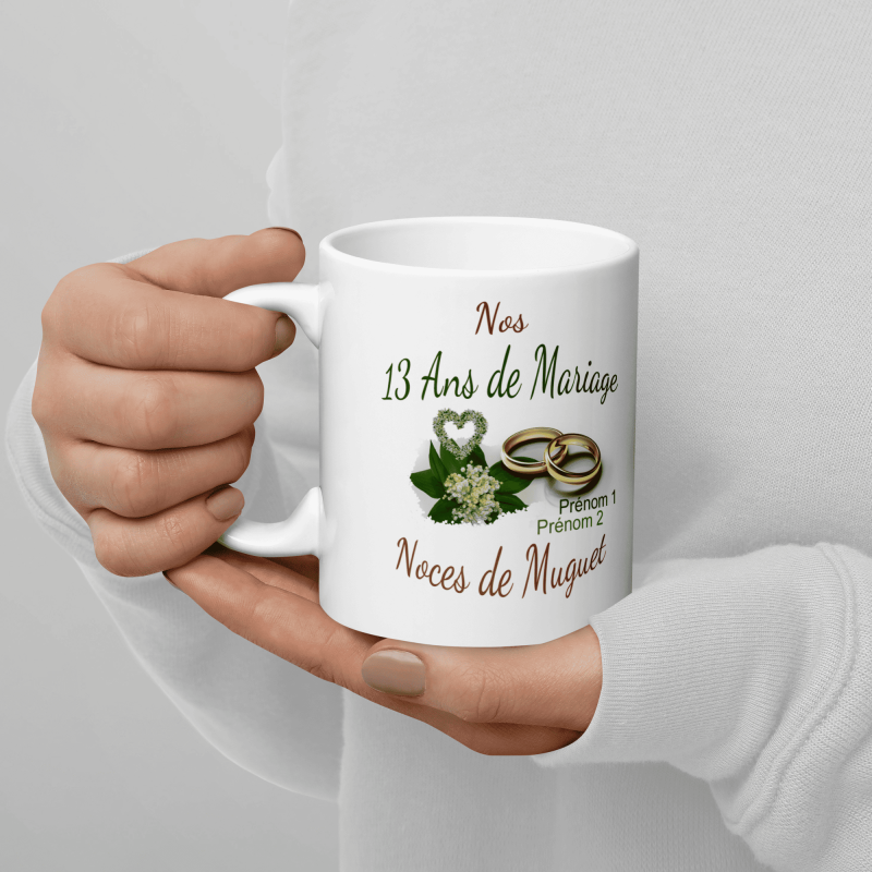Mug noces de muguet 13 ans mariage personnalisable
