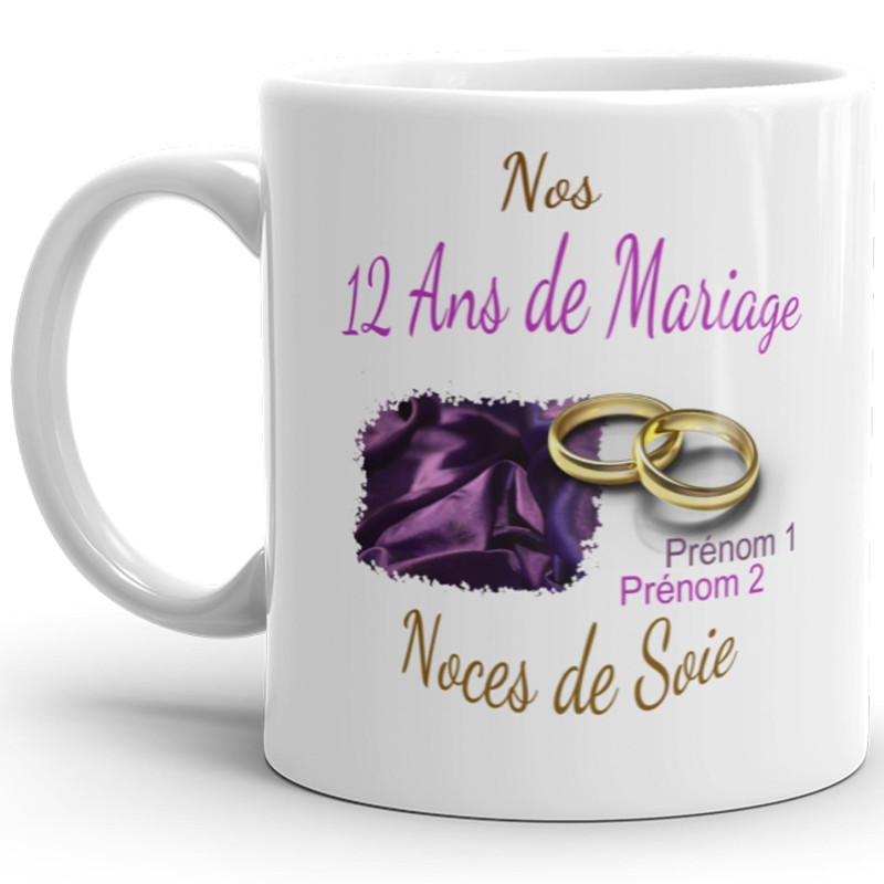 Mug 12 ans mariage noces de soie personnalisé