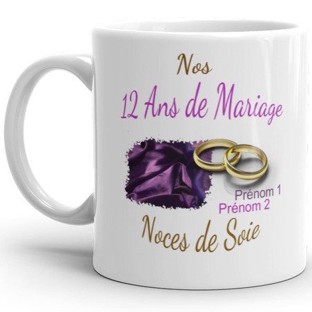 Mug 12 ans mariage noces de soie personnalisé