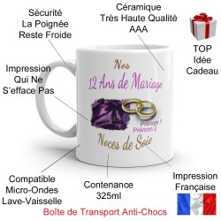 Mug 12 ans mariage noces de soie personnalisé