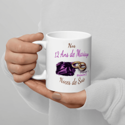 Mug 12 ans mariage noces de soie personnalisé