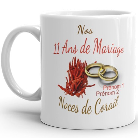 Tasse 11 ans mariage noces de corail personnalisée