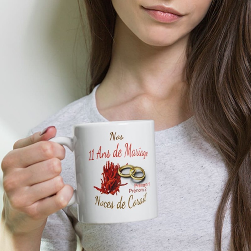 Tasse 11 ans mariage noces de corail personnalisée