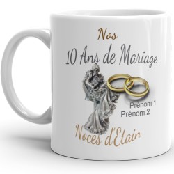 Mug noces d’étain 10 ans mariage personnalisé cadeau