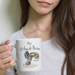 Mug noces d’étain 10 ans mariage personnalisé cadeau