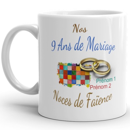 Tasse 9 ans mariage noces de faïence personnalisée