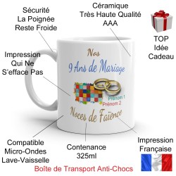 Tasse 9 ans mariage noces de faïence personnalisée