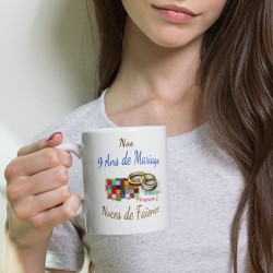 Tasse 9 ans mariage noces de faïence personnalisée