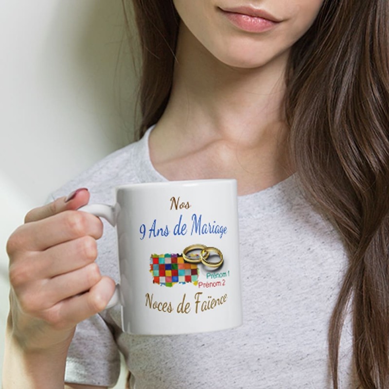 Tasse 9 ans mariage noces de faïence personnalisée