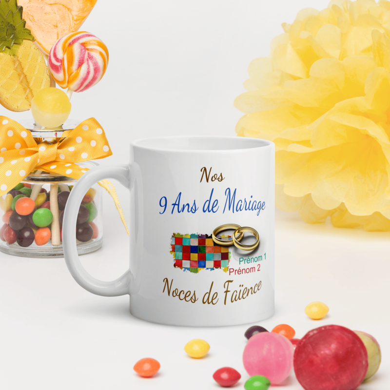 Tasse 9 ans mariage noces de faïence personnalisée