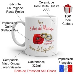 Mug noces de coquelicot 8 ans mariage personnalisé
