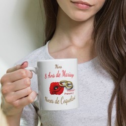 Mug noces de coquelicot 8 ans mariage personnalisé