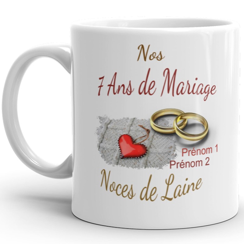 Mug noces de laine 7 ans mariage personnalisé