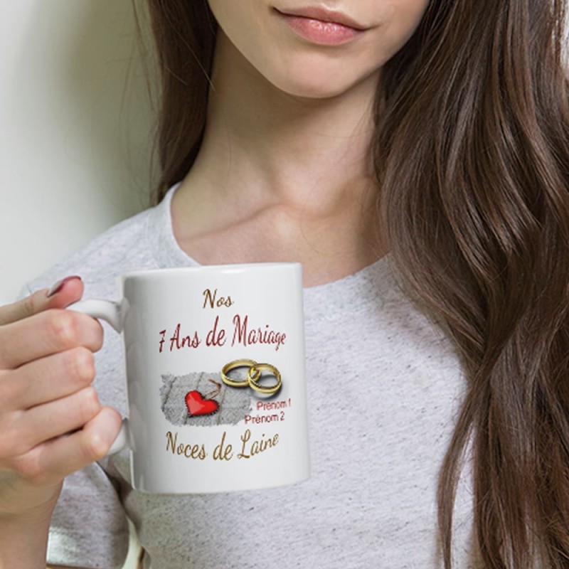 Mug noces de laine 7 ans mariage personnalisé