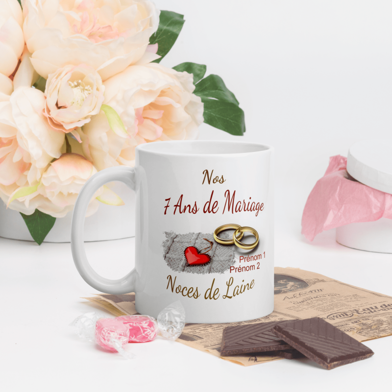 Mug noces de laine 7 ans mariage personnalisé