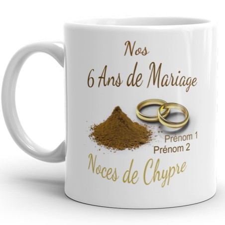 Mug noces de chypre 6 ans mariage personnalisé