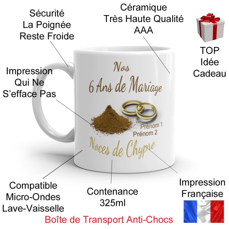 Mug noces de chypre 6 ans mariage personnalisé