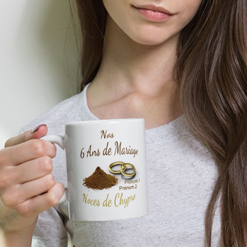 Mug noces de chypre 6 ans mariage personnalisé