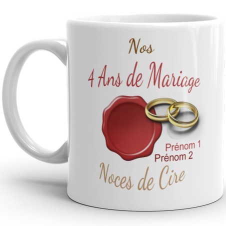 Tasse 4 ans mariage noces de cire personnalisée