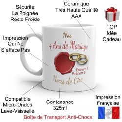 Tasse 4 ans mariage noces de cire personnalisée