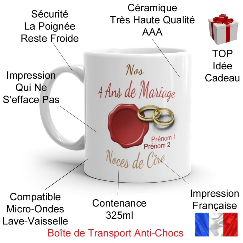 Tasse 4 ans mariage noces de cire personnalisée