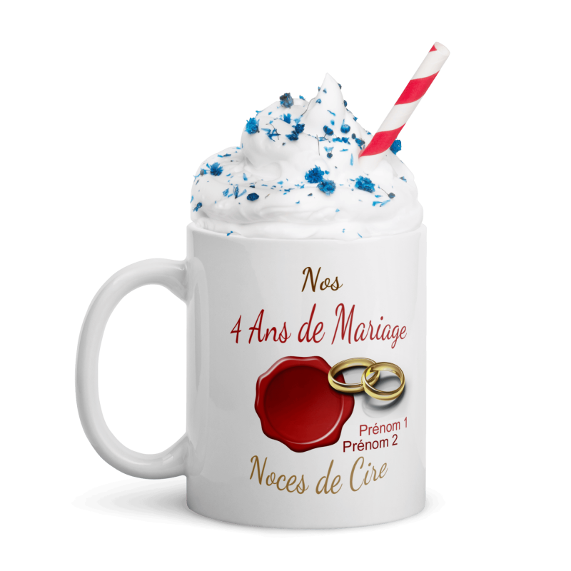 Tasse 4 ans mariage noces de cire personnalisée