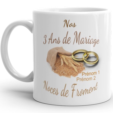 Mug noces de froment 3 ans mariage personnalisé