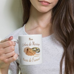 Mug noces de froment 3 ans mariage personnalisé