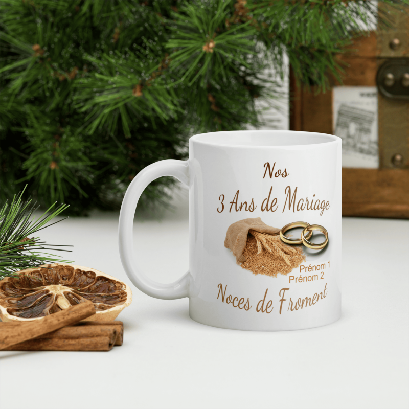 Mug noces de froment 3 ans mariage personnalisé