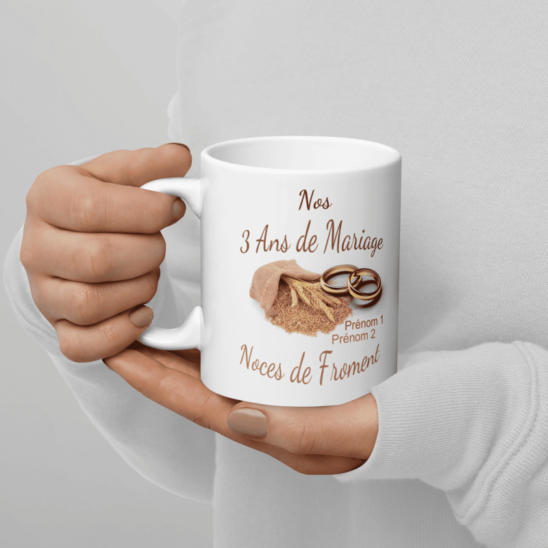 Mug noces de froment 3 ans mariage personnalisé