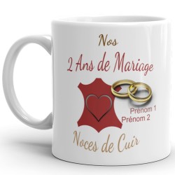 Mug noces de cuir 2 ans mariage personnalisé cadeau