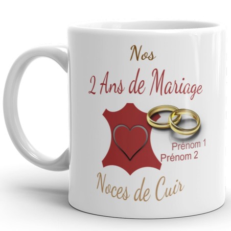 Mug noces de cuir 2 ans mariage personnalisé cadeau