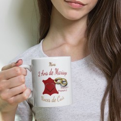Mug noces de cuir 2 ans mariage personnalisé cadeau
