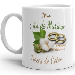 Mug noces de coton 1 an mariage personnalisé cadeau