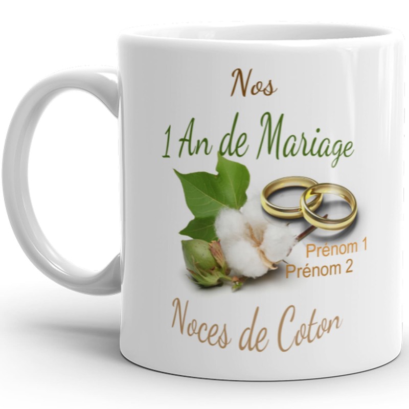 Mug noces de coton 1 an mariage personnalisé cadeau