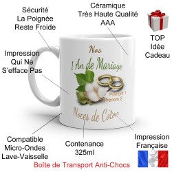 Mug noces de coton 1 an mariage personnalisé cadeau