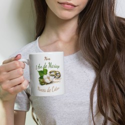 Mug noces de coton 1 an mariage personnalisé cadeau