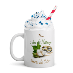 Mug noces de coton 1 an mariage personnalisé cadeau