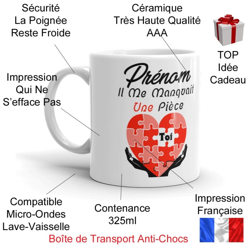 Mug personnalisable il me manquait une pièce amour