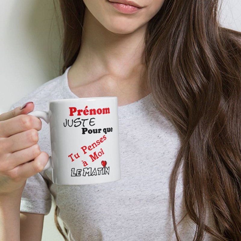 Mug personnalisé pense à moi le matin cadeau amour