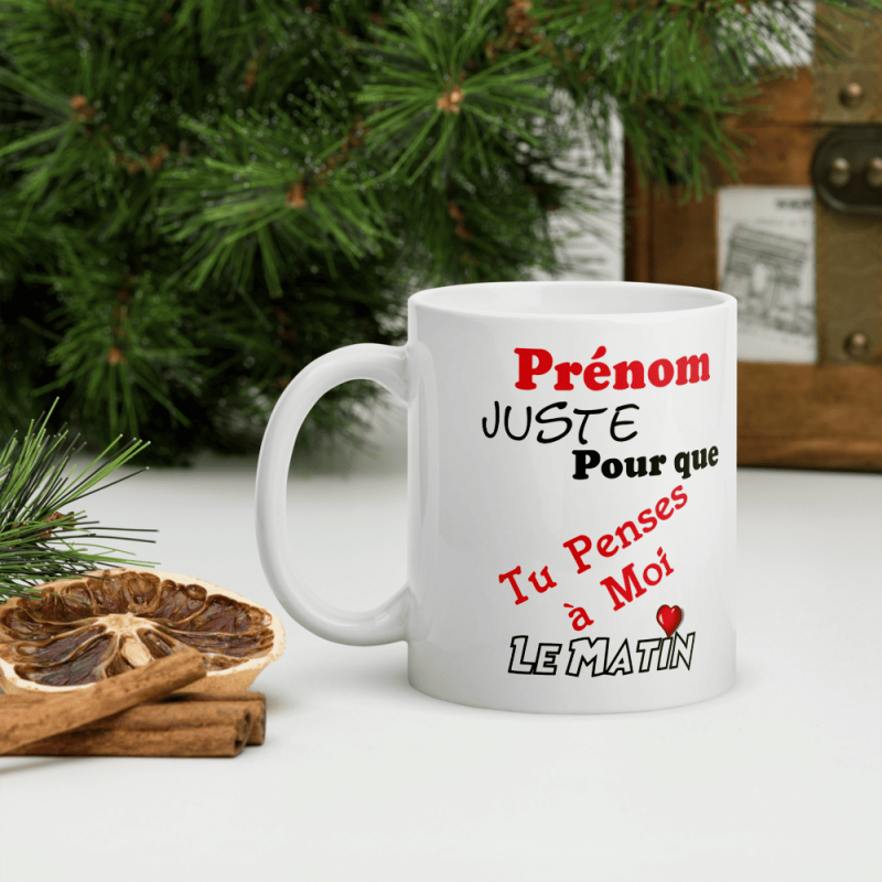 Mug personnalisé pense à moi le matin cadeau amour