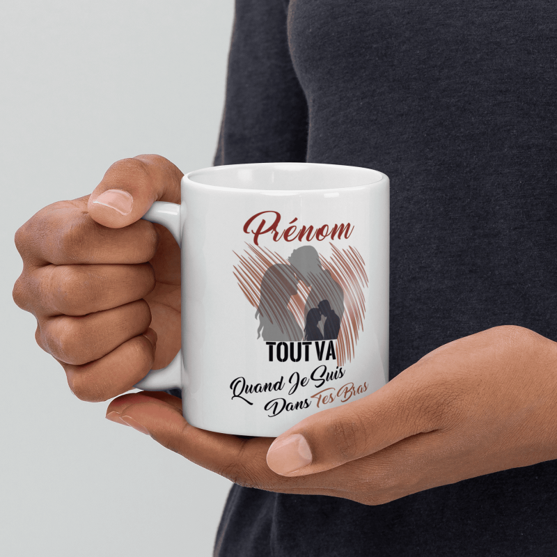 Mug personnalisé tout va dans tes bras je t’aime amour