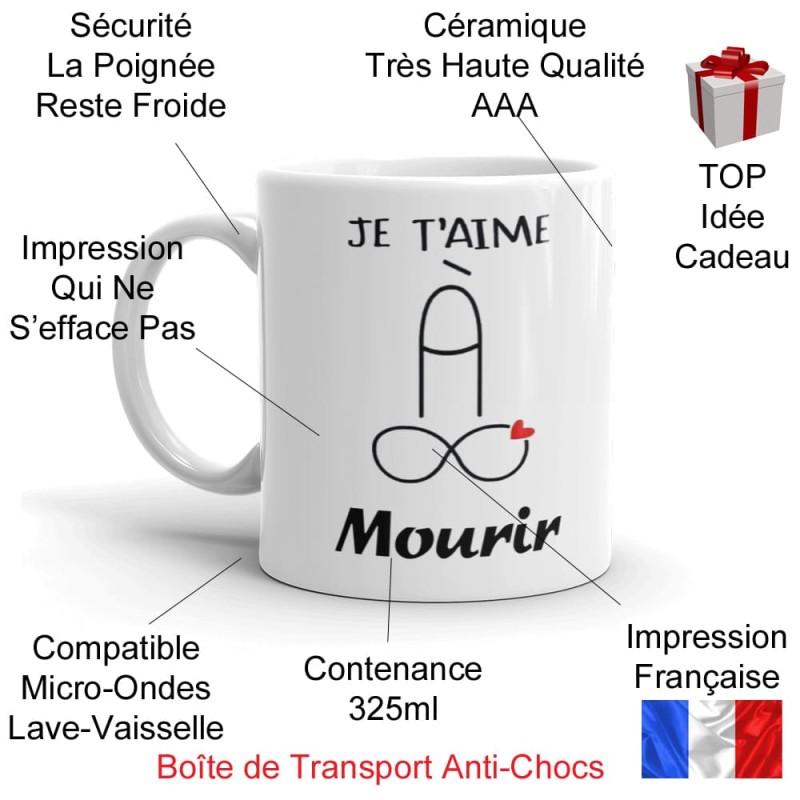 Mug coquin drôle je t’aime à mourir nan j’deconne