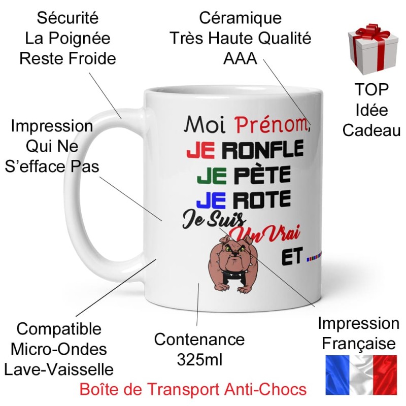 Mug personnalisable drôle je ronfle je pète je rote