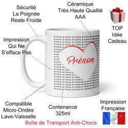 Tasse personnalisable prénom cœur je t’aime cadeau amour