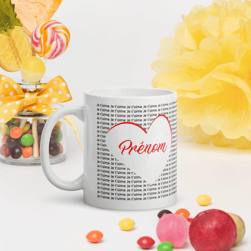 Tasse personnalisable prénom cœur je t’aime cadeau amour