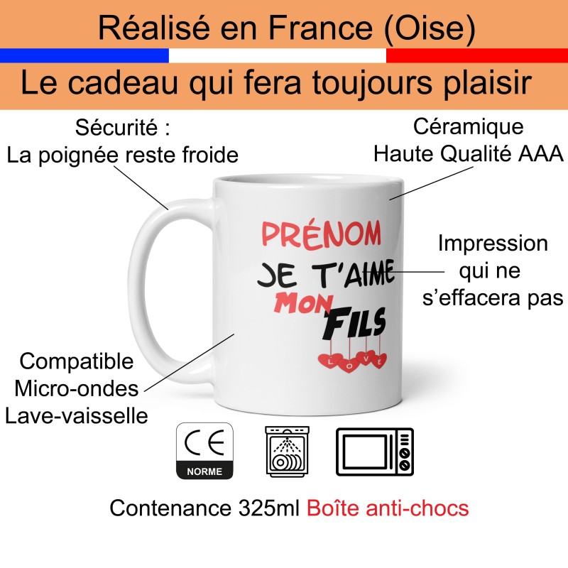 Tasse personnalisable Je t’aime mon fils