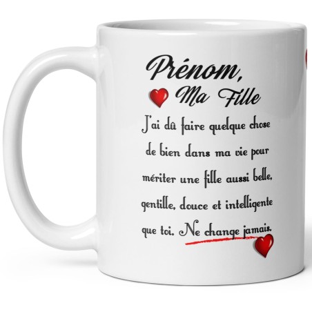 Tasse personnalisable prénom  Ma Fille Je t’aime cadeau original